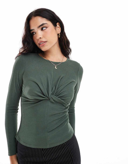 Closet London twist front top in dark green