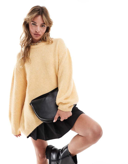 ASOS DESIGN oversized crew neck sweater in butter