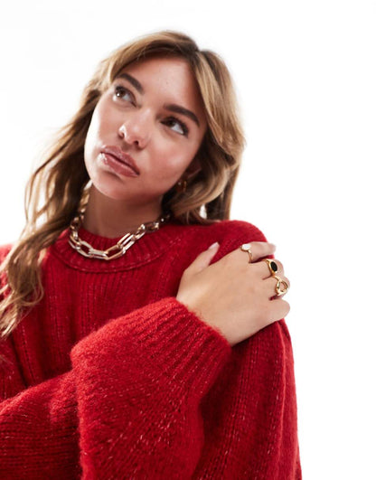 ASOS DESIGN oversized crew neck sweater in red