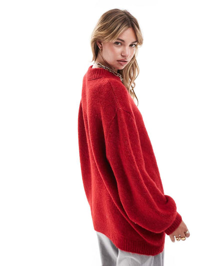 ASOS DESIGN oversized crew neck sweater in red