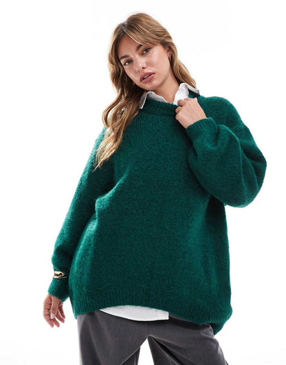 ASOS DESIGN oversized crew neck sweater in green
