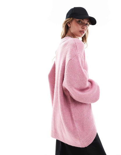 ASOS DESIGN oversized crew neck sweater in pink
