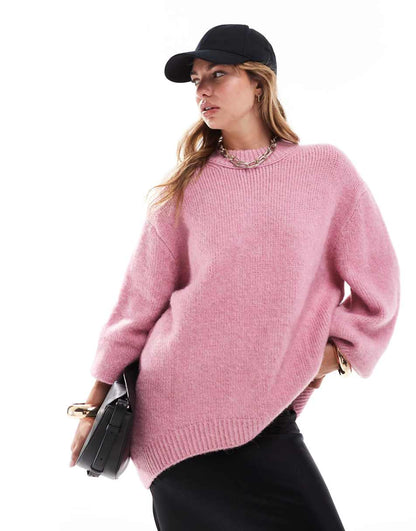 ASOS DESIGN oversized crew neck sweater in pink