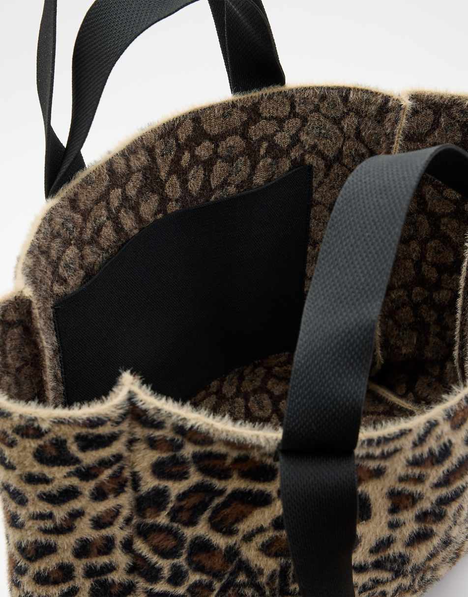 AllSaints Izzy fuzzy tote bag in leopard print