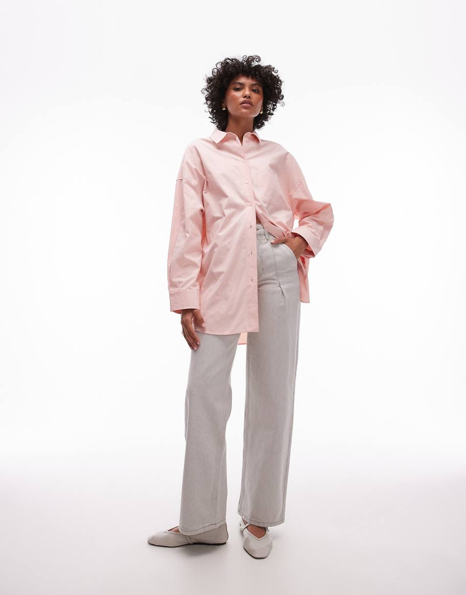 Topshop oversized shirt in dusky pink