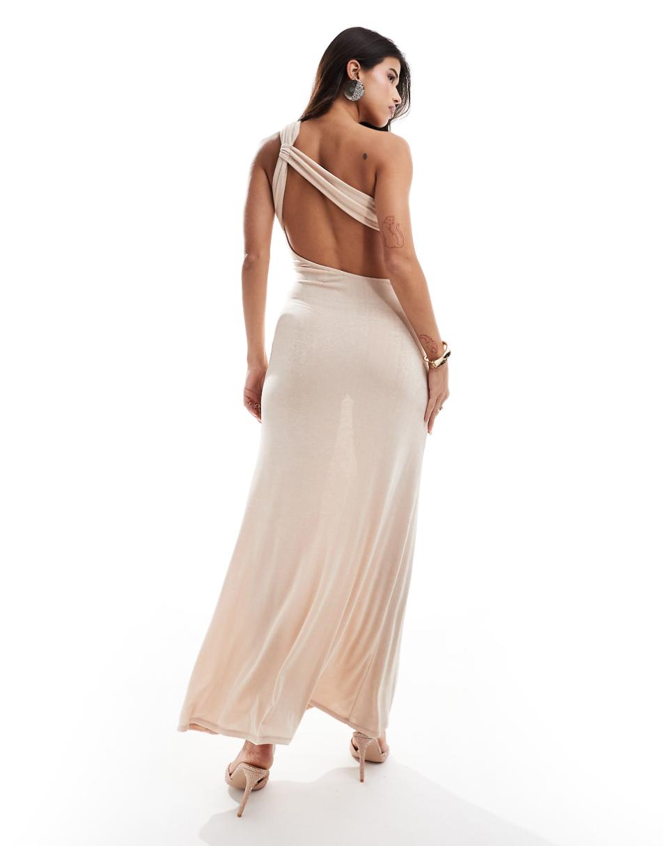 ASOS DESIGN slinky knot asymmetric maxi dress in light pink