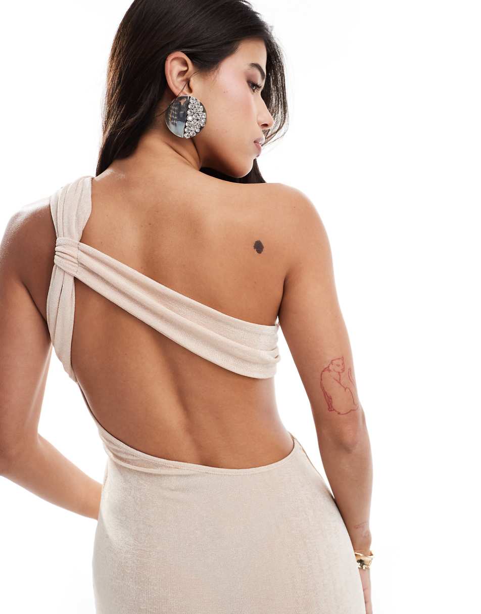 ASOS DESIGN slinky knot asymmetric maxi dress in light pink