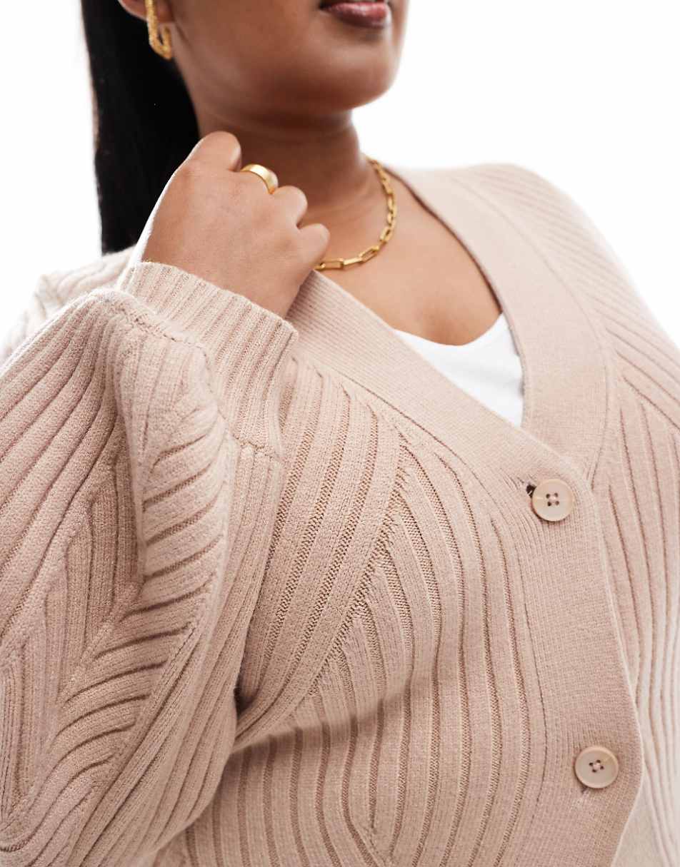 ASOS DESIGN Curve structured sleeve cardigan with rib detail in mocha