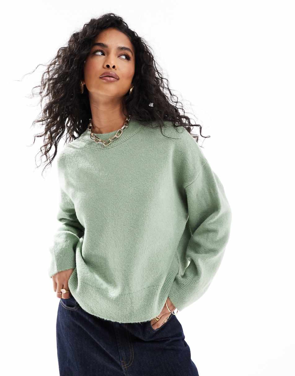 ASOS DESIGN knitted crew neck boxy sweater in green