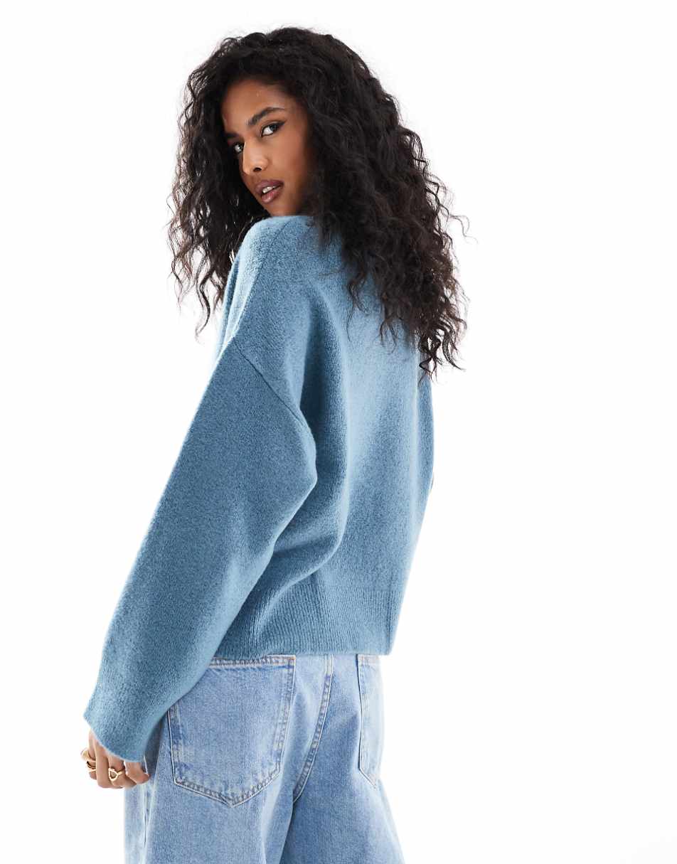 ASOS DESIGN knitted crew neck boxy sweater in blue