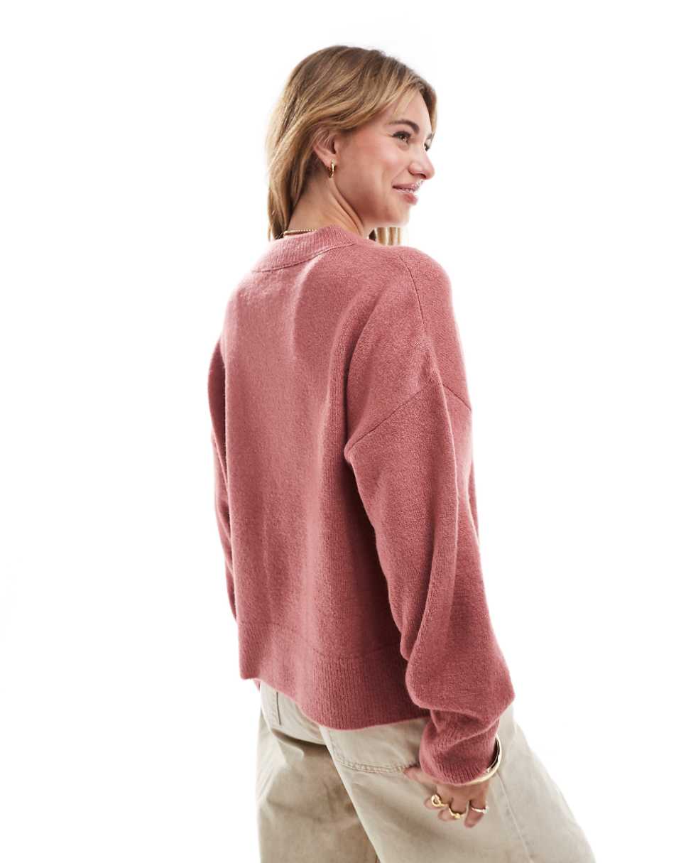 ASOS DESIGN knitted crew neck boxy sweater in pink