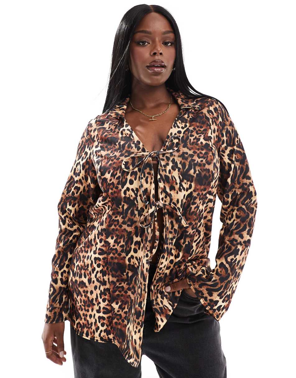 Yours tie front top in leopard print