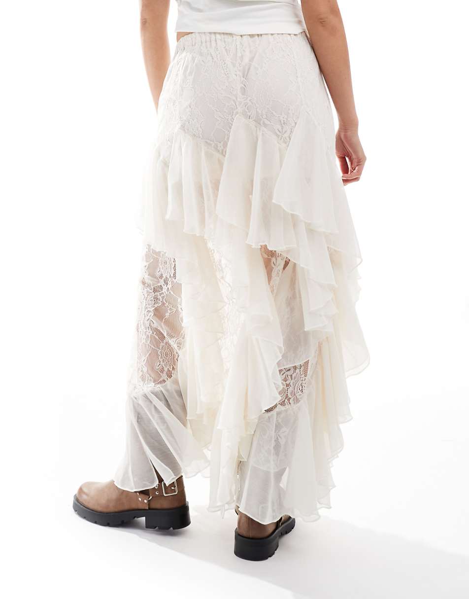 Miss Selfridge lace and chiffon mix maxi skirt in ivory