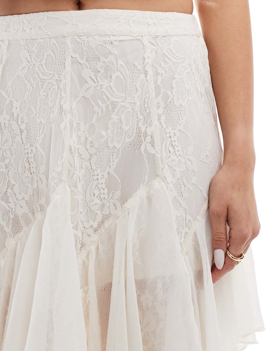 Miss Selfridge lace and chiffon mix maxi skirt in ivory