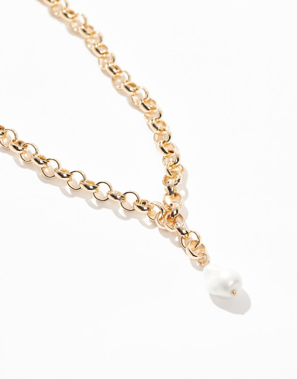 ASOS DESIGN Curve necklace with faux pearl pendant in gold tone