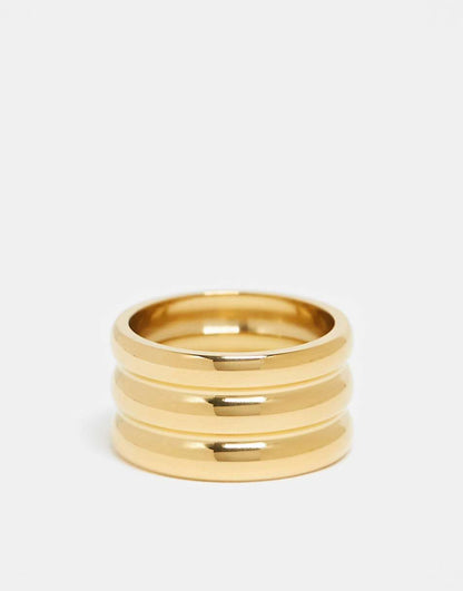 ASOS DESIGN waterproof stainless steel ring with triple stacked design in gold tone