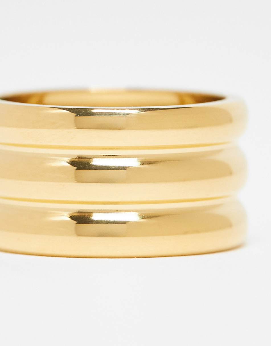 ASOS DESIGN waterproof stainless steel ring with triple stacked design in gold tone