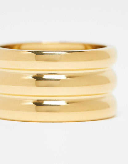 ASOS DESIGN waterproof stainless steel ring with triple stacked design in gold tone