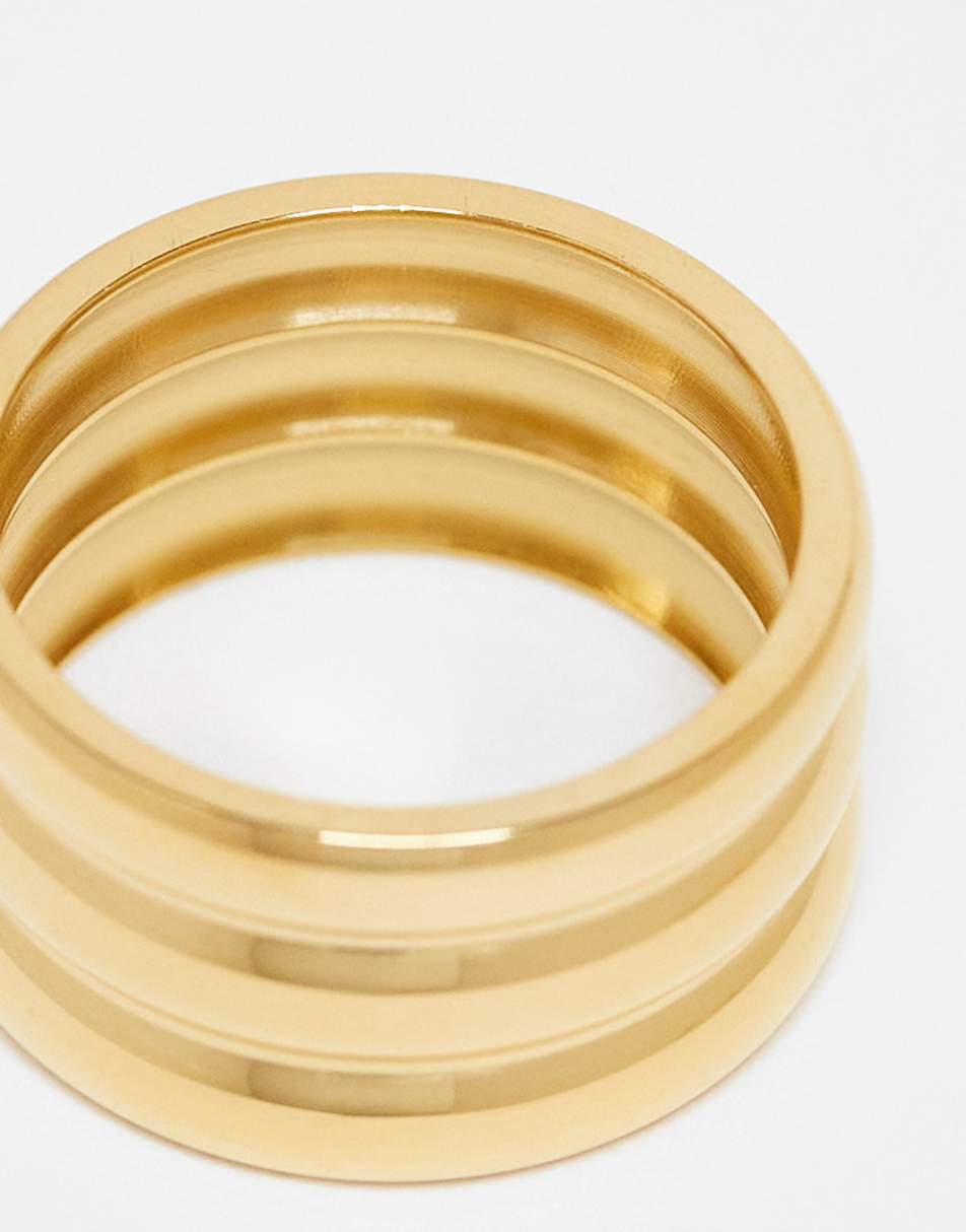 ASOS DESIGN waterproof stainless steel ring with triple stacked design in gold tone
