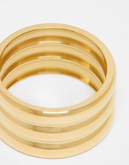ASOS DESIGN waterproof stainless steel ring with triple stacked design in gold tone