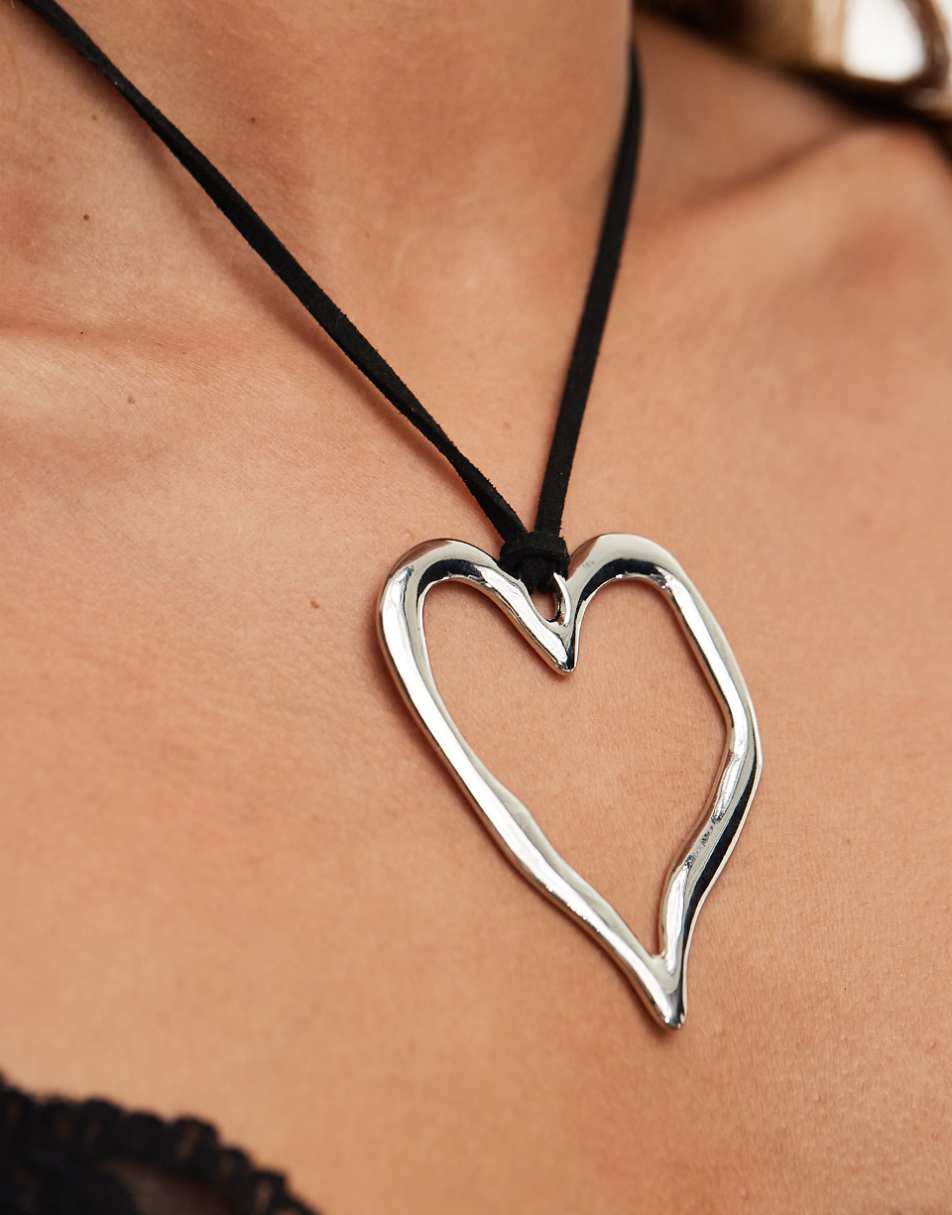 ASOS DESIGN necklace with molten heart detail in silver tone