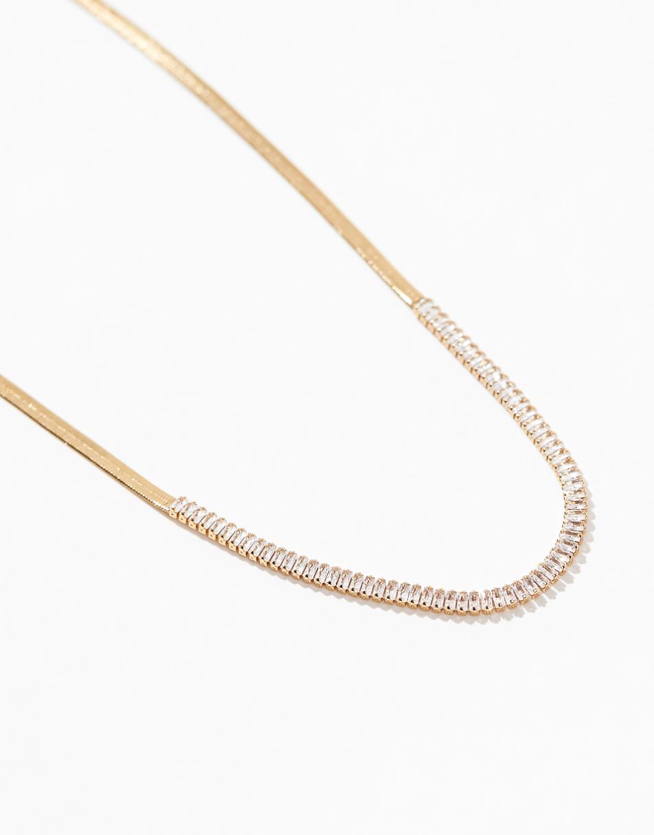 ASOS DESIGN Curve 14k gold plated short necklace with snake chain and cubic zirconia crystals in gold tone