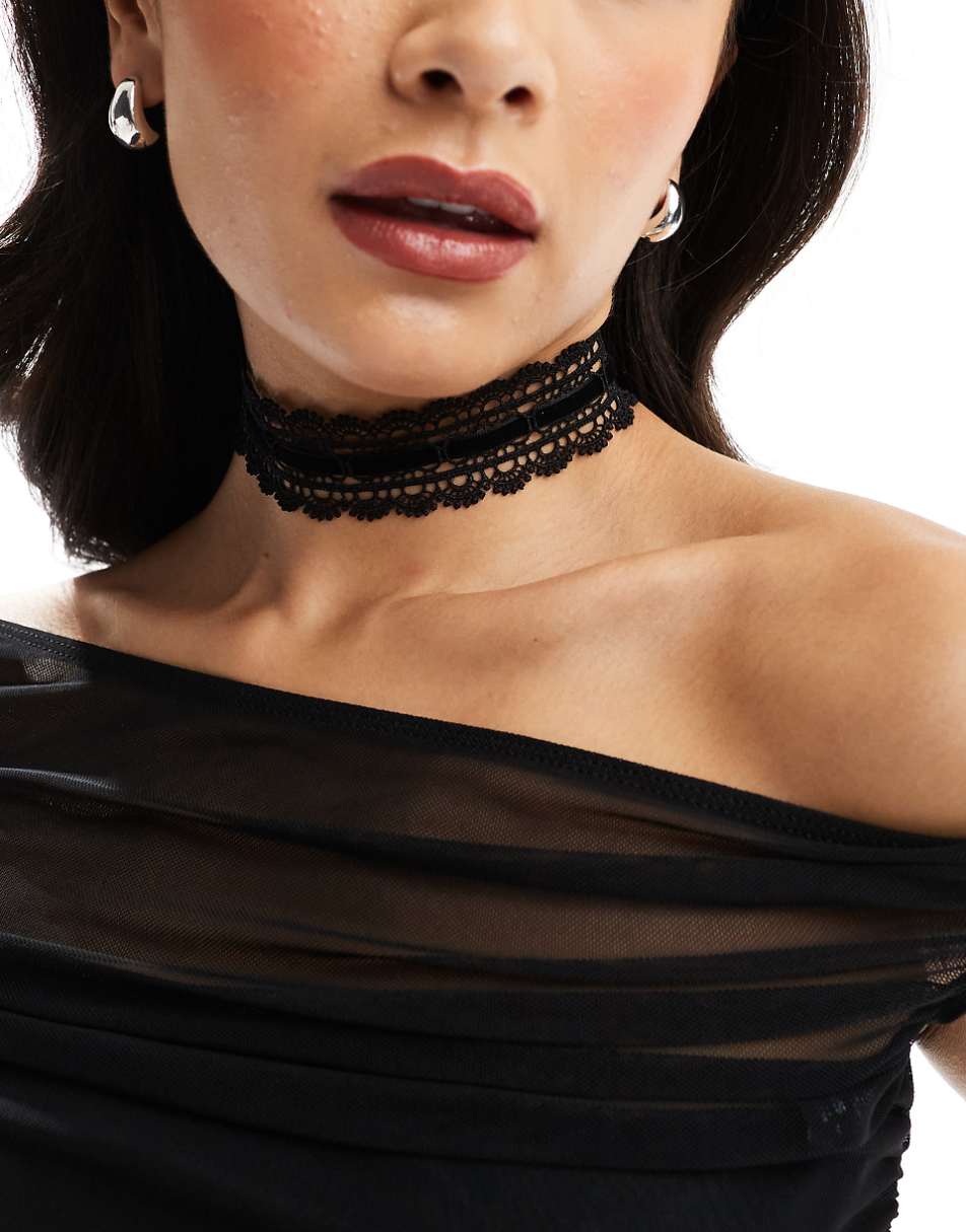 ASOS DESIGN Halloween choker necklace with lace and velvet detail in black