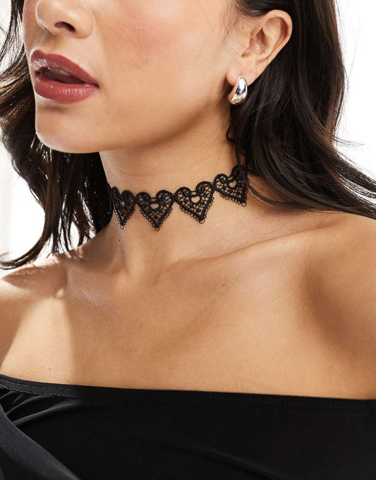 ASOS DESIGN Halloween choker necklace with heart lace design in black