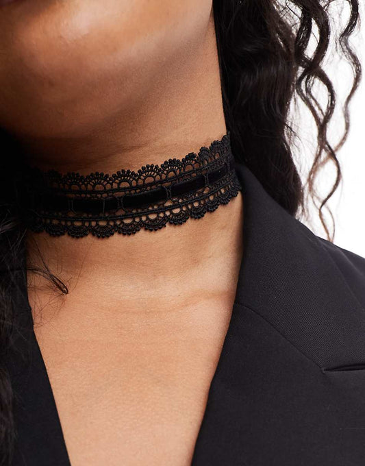 ASOS DESIGN Curve Halloween choker necklace with lace and velvet detail in black