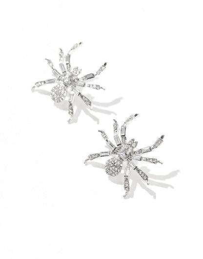 ASOS DESIGN Halloween stud earrings with crystal spider design in gunmetal