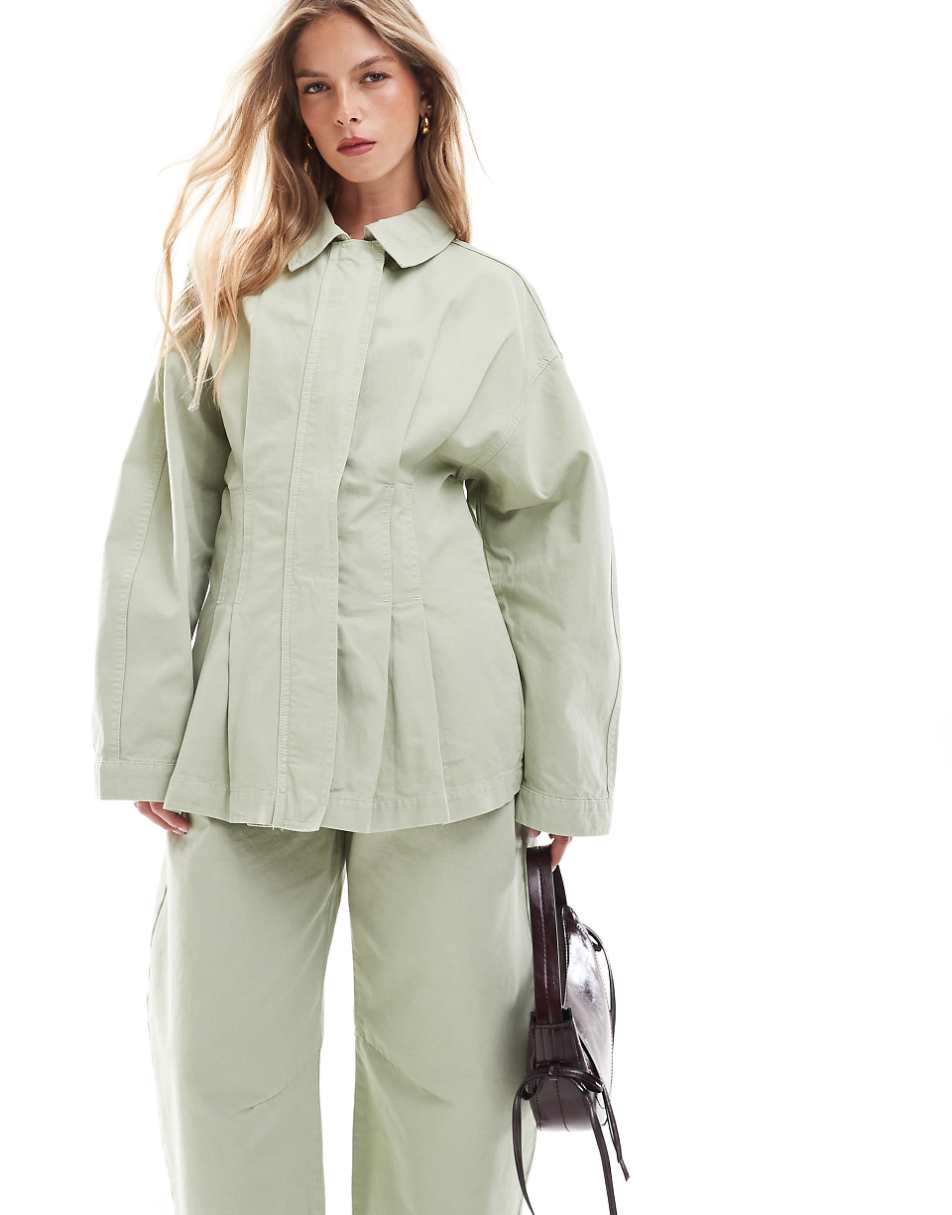 ASOS DESIGN cinched shirt in pistachio - part of a set