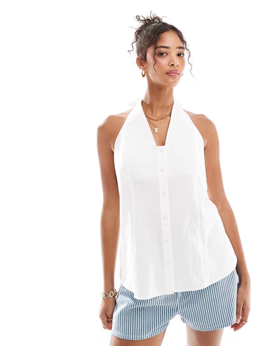 ASOS DESIGN linen blend trapeze vest in ivory