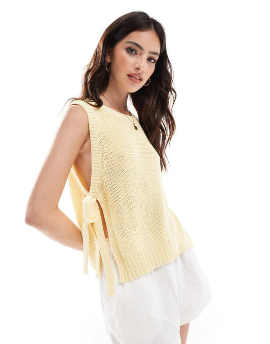 ASOS DESIGN knit split side tank top in lemon