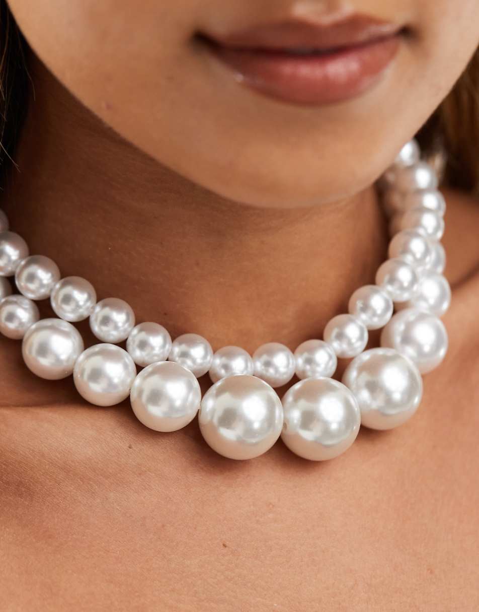 ASOS DESIGN pack of 2 necklaces with faux pearl detail