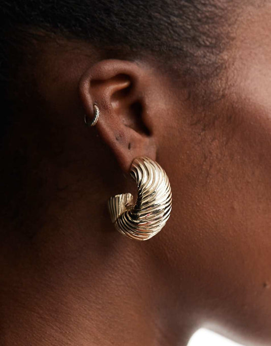 ASOS DESIGN chubby hoop earrings with twisted textured detail in gold tone