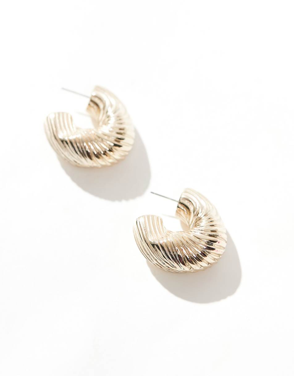 ASOS DESIGN chubby hoop earrings with twisted textured detail in gold tone