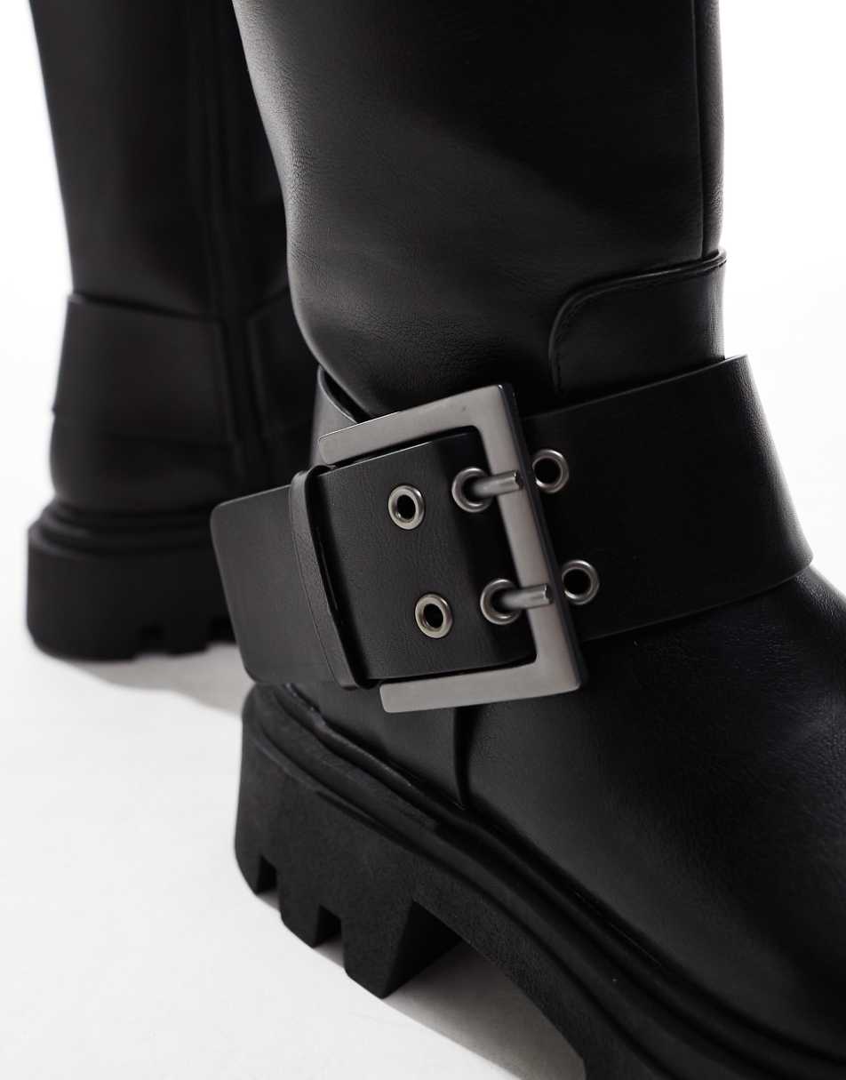 Stradivarius ankle boot with buckle detail in black