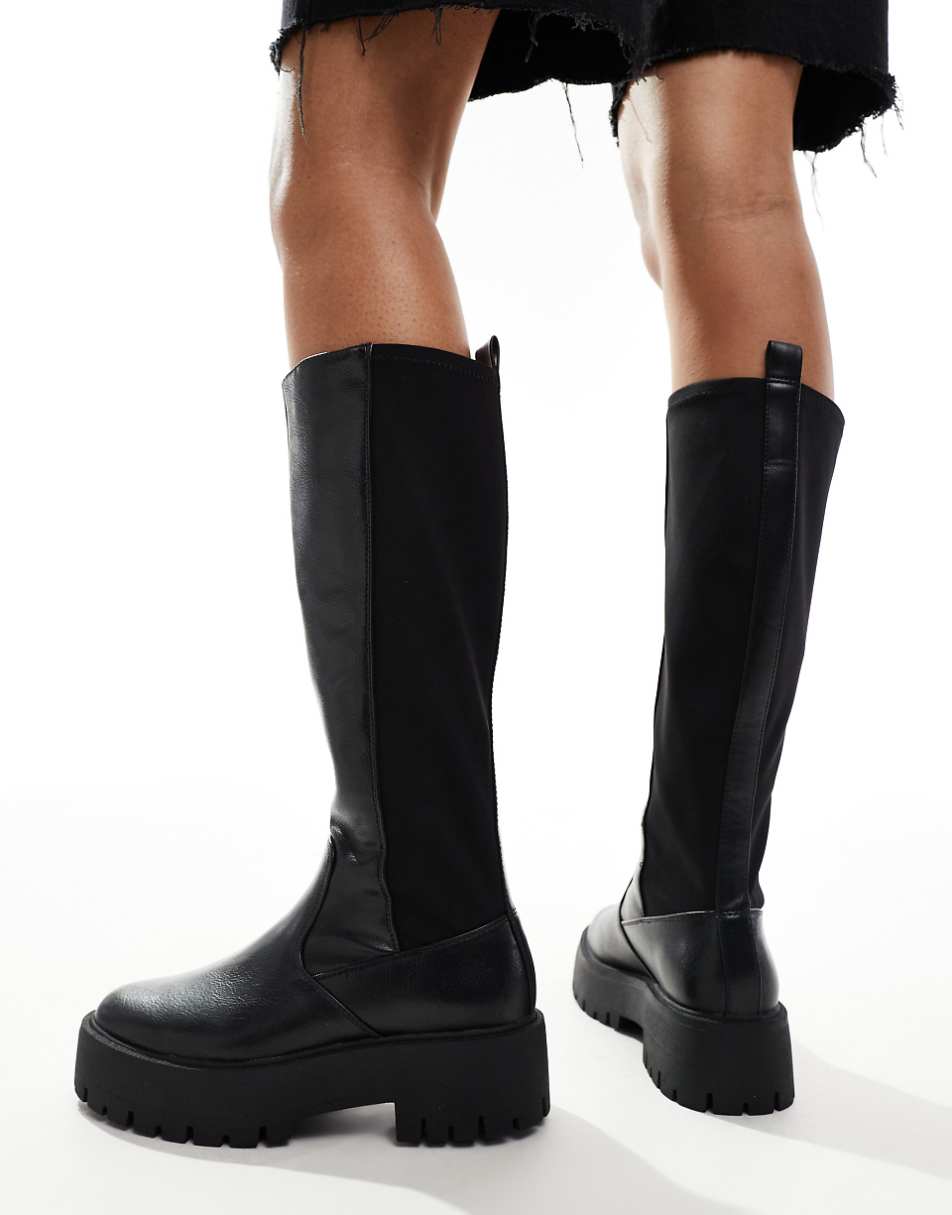 Stradivarius riding boots in black with elastic side