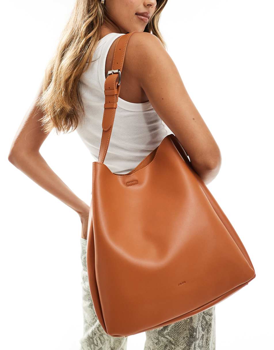 PASQ boho slouch shoulder tote bag in tan
