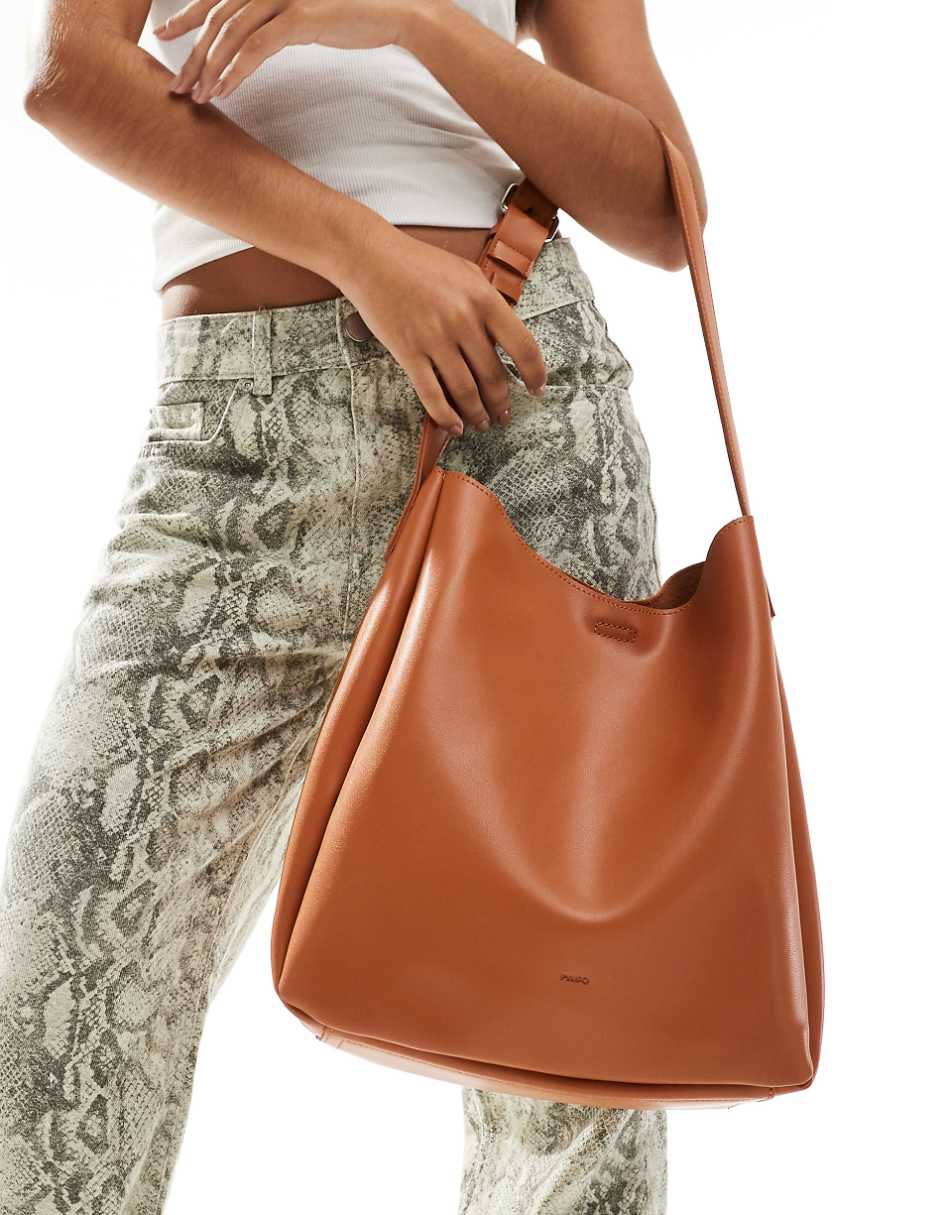 PASQ boho slouch shoulder tote bag in tan