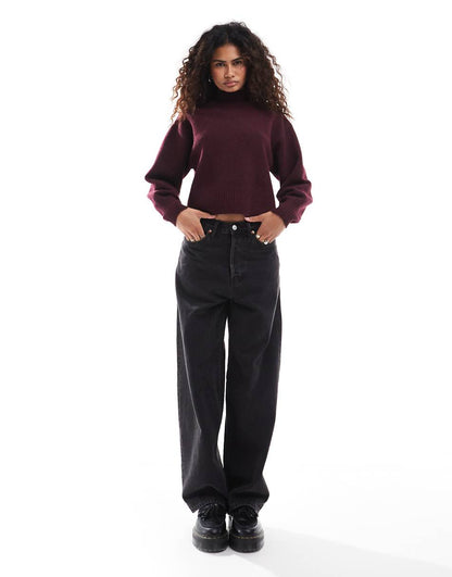 Monki knitted turtleneck sweater in burgundy