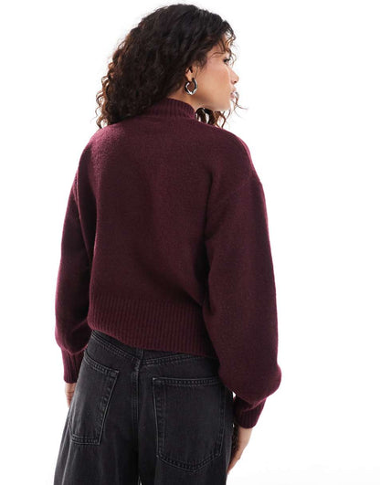 Monki knitted turtleneck sweater in burgundy