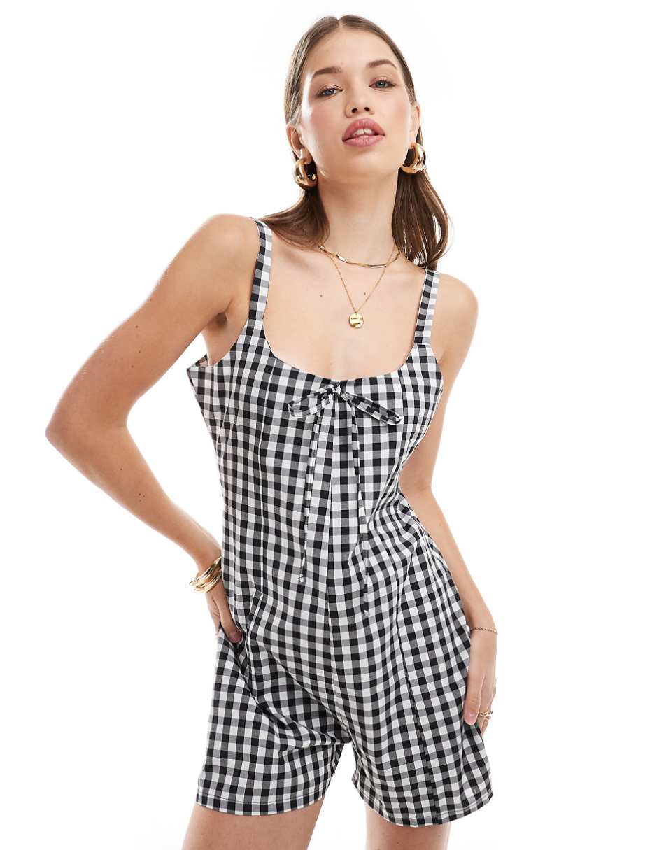 ASOS DESIGN gingham romper in mono