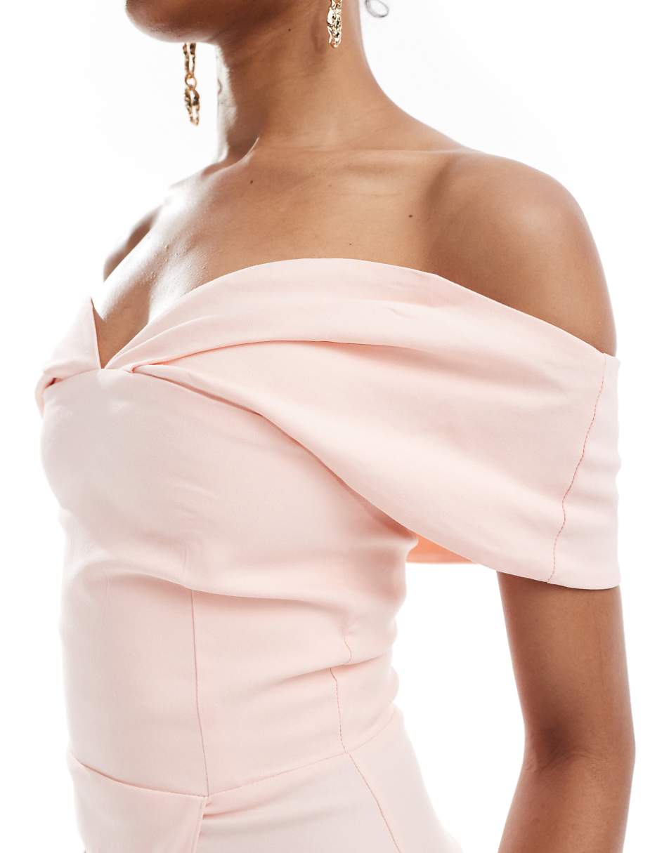 Vesper Tall off the shoulder sweetheart neck wrap midaxi dress in baby pink