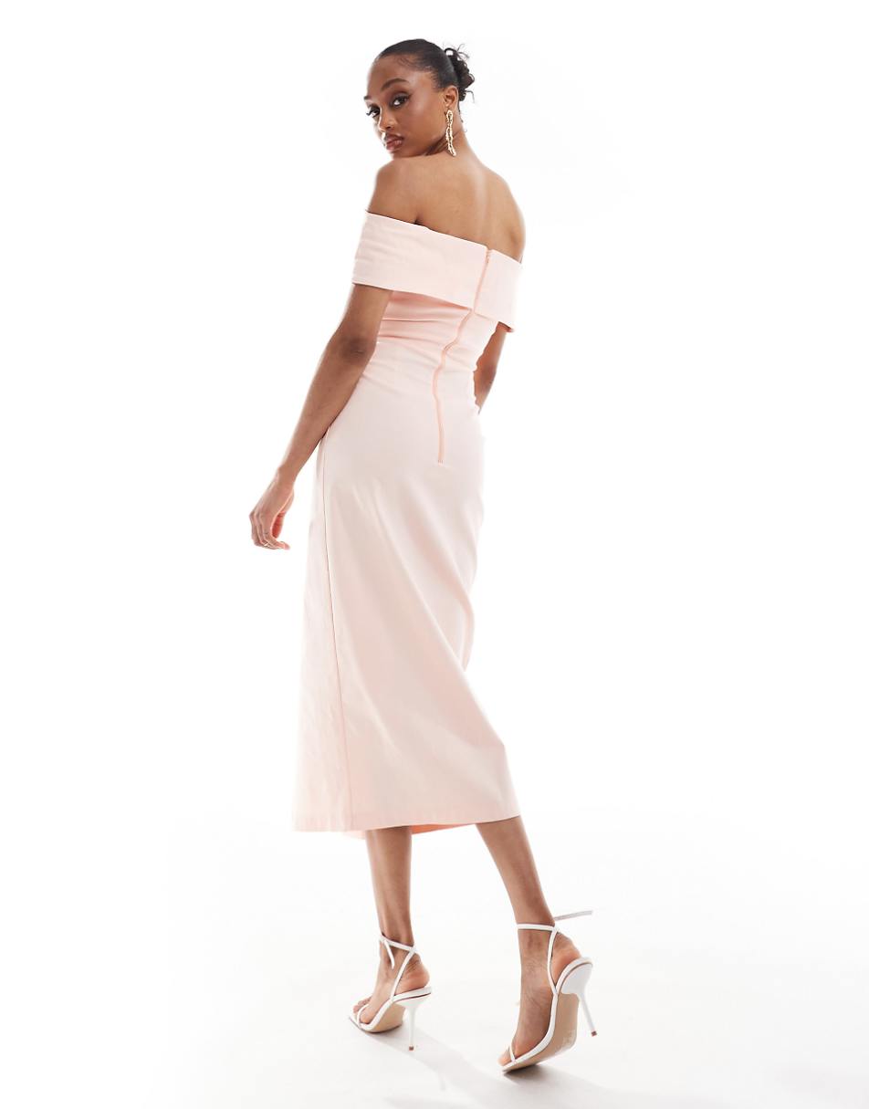 Vesper Tall off the shoulder sweetheart neck wrap midaxi dress in baby pink