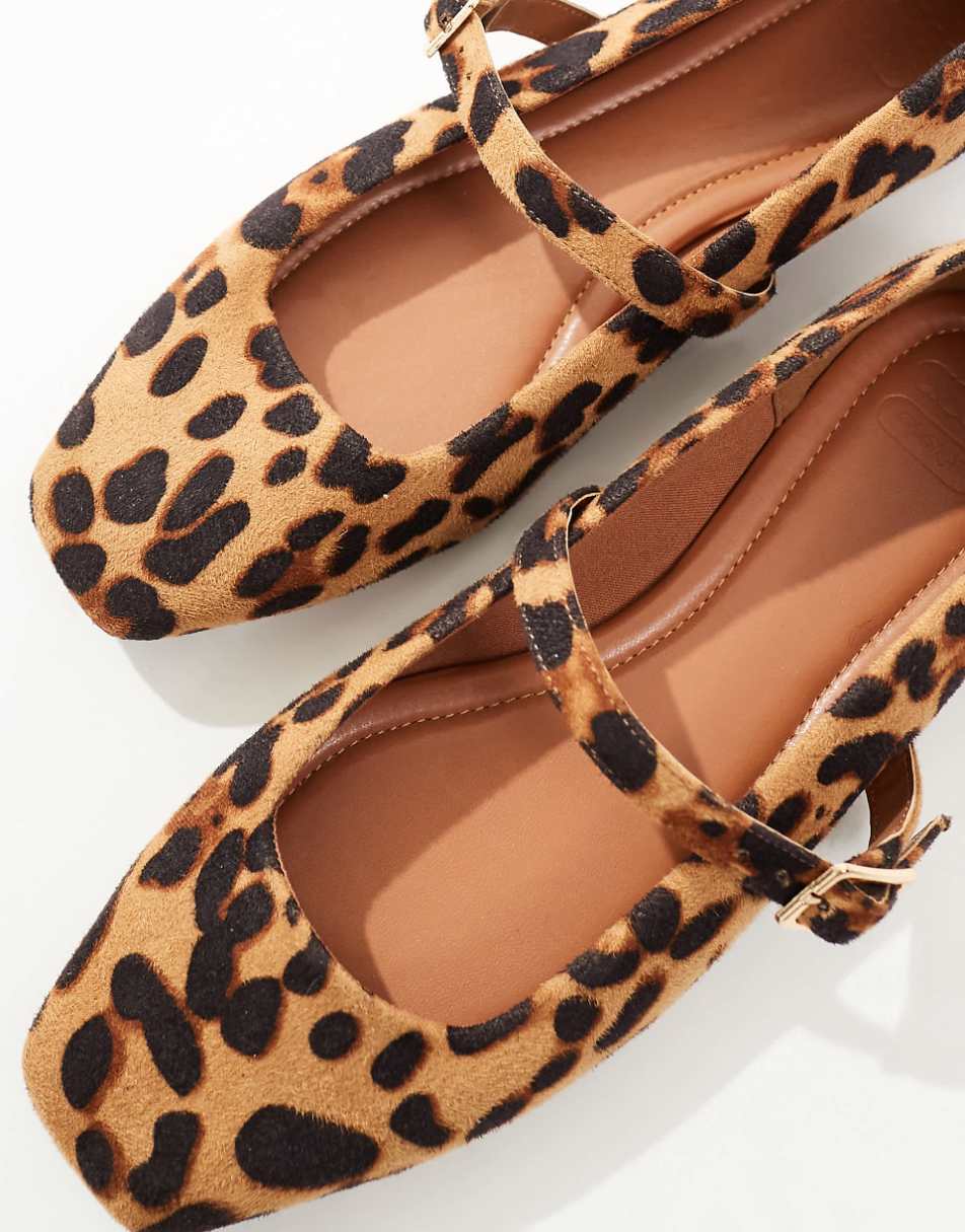 ASOS DESIGN Lottie Mary Jane Ballet flats in leopard