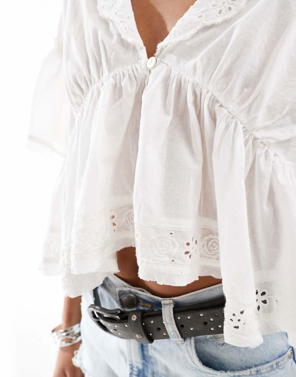 Free People cutwork detail boho blouse in white