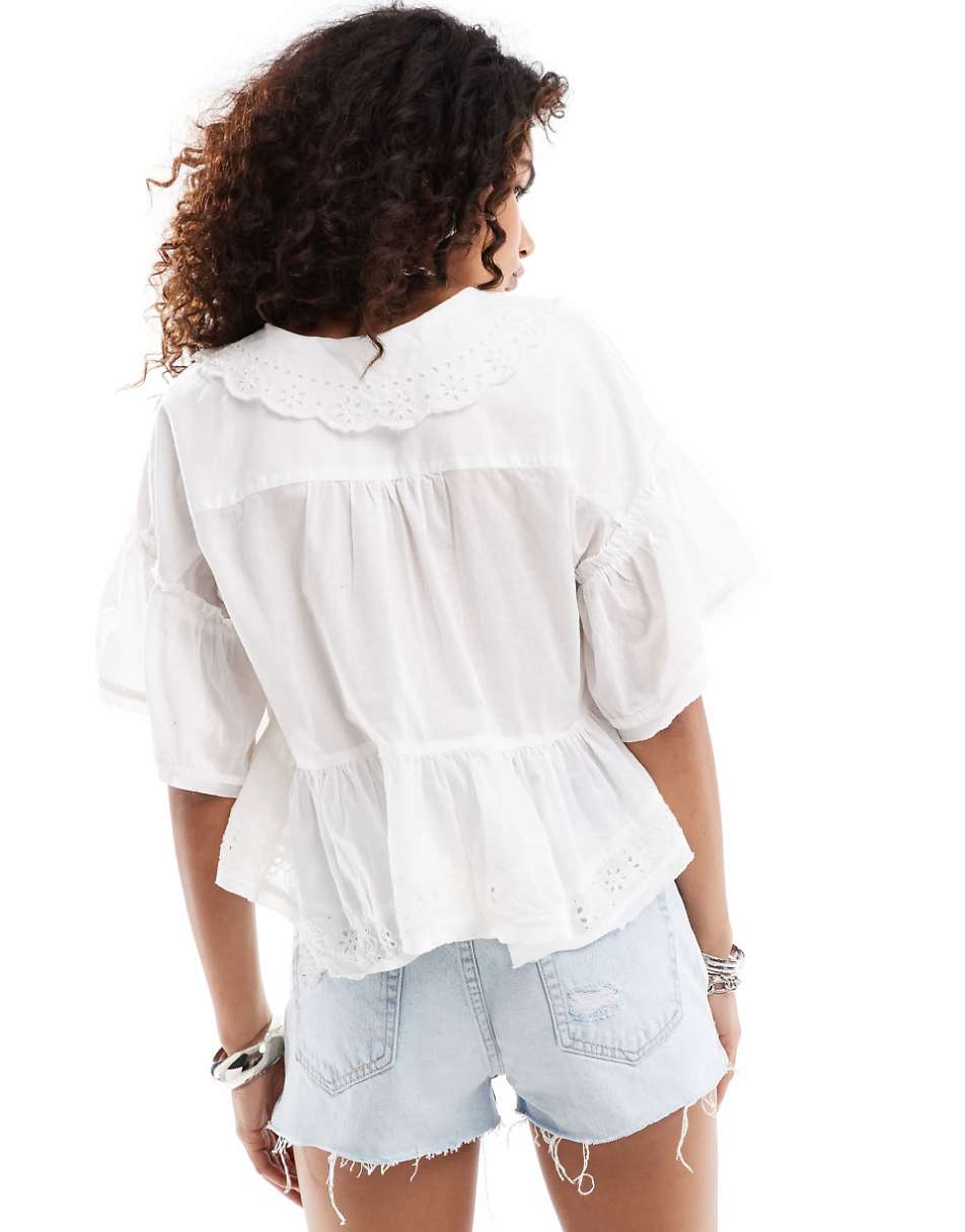 Free People cutwork detail boho blouse in white