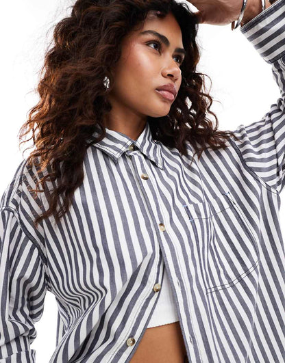 Free People striped oversized boyfriend shirt in navy