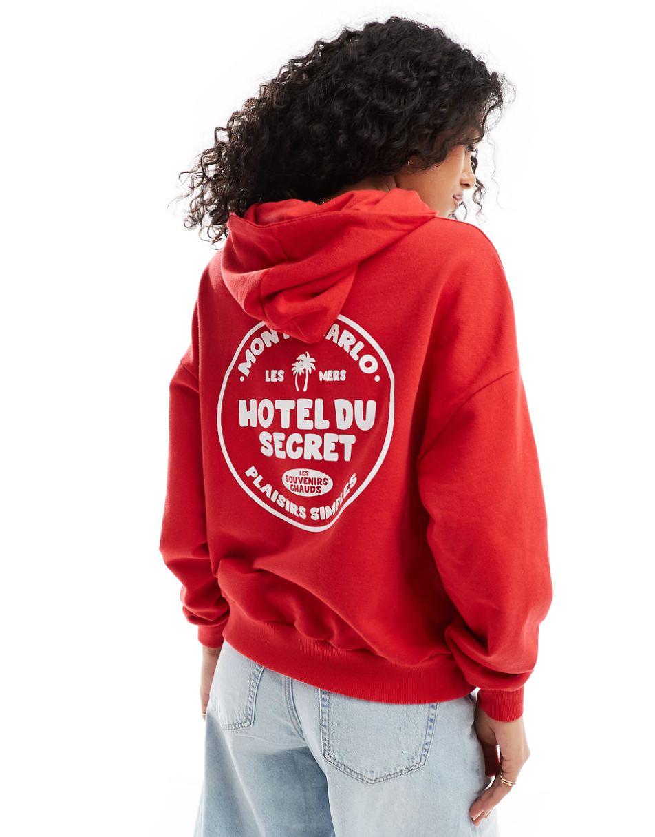 Pull&Bear Antibes printed hoodie in red